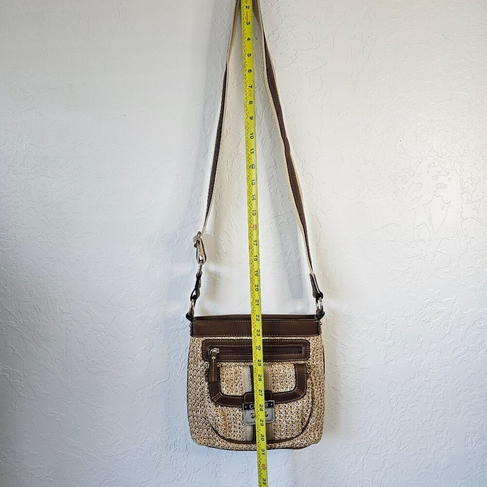 Chaps Straw & Faux Leather Crossbody Bag satchel purse Boho Cottage core Hippie - Picture 8 of 16